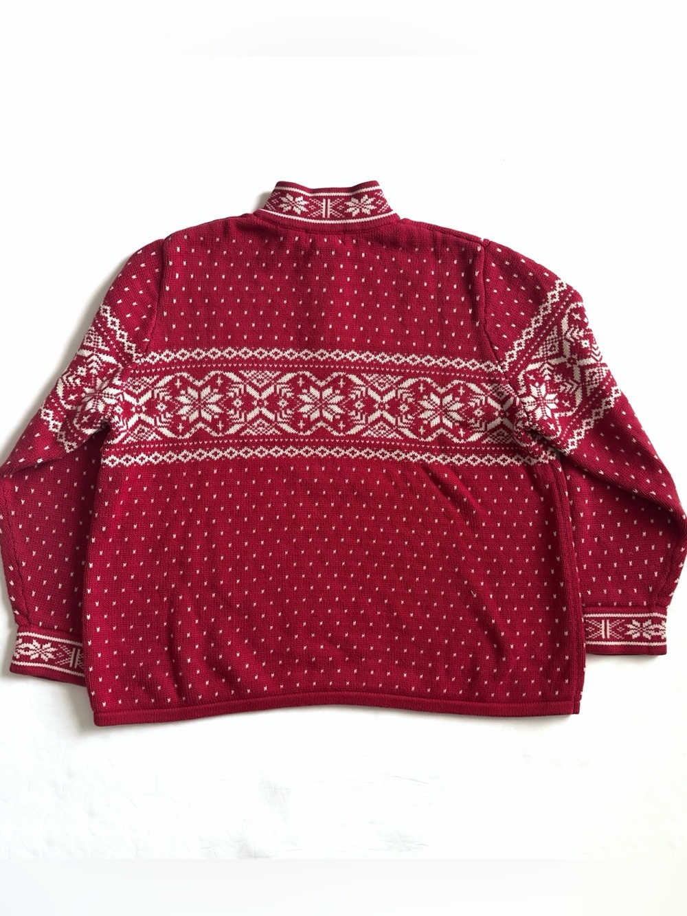 Vintage Lands End Nordic Ski Sweater Womens XL Red 1/4 Zip Snowflakes Fair Isle - Picture 6 of 11